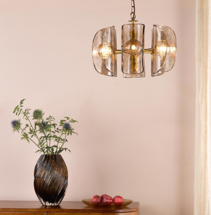 Megara 6 Light Chandelier- Antique Bronze and Tea Smoked Glass