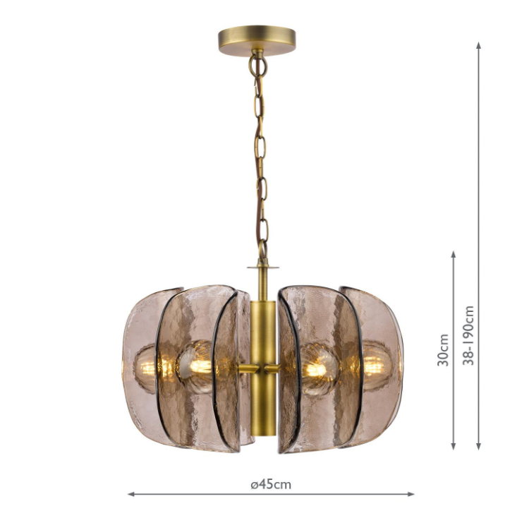 Megara 6 Light Chandelier- Antique Bronze and Tea Smoked Glass