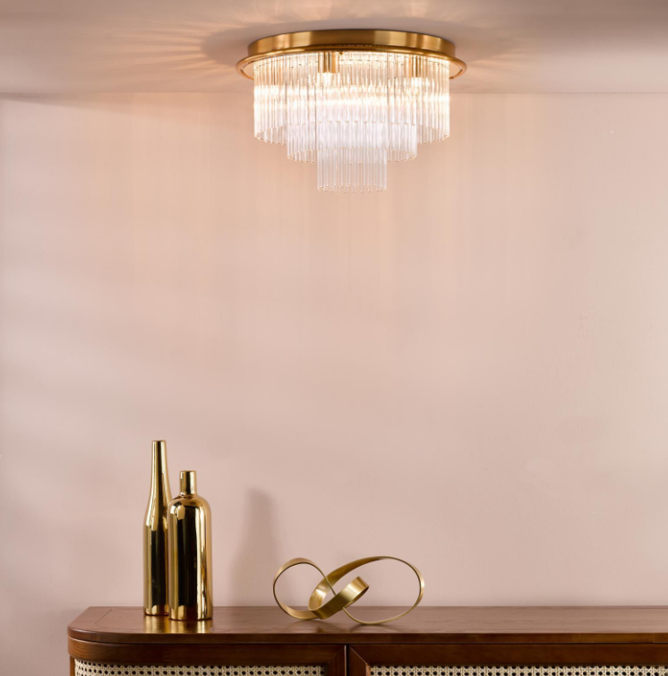 Lukas 6Lt Flush Light-  Antique Gold and Glass