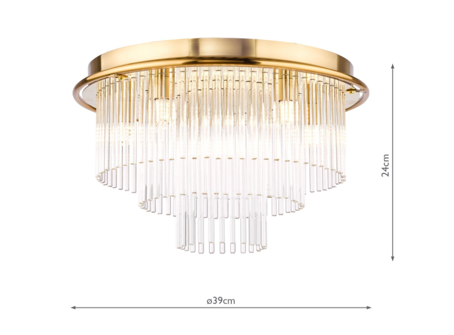 Lukas 6Lt Flush Light-  Antique Gold and Glass