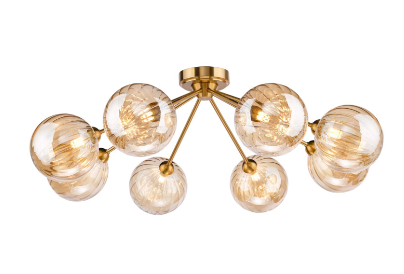 Liora 5/8Lt Semi-Flush Ceiling Light- Antique Gold and Amber Ribbed Glass