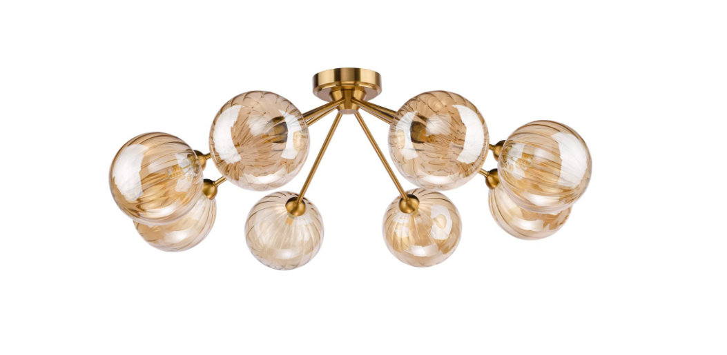 Liora 5/8Lt Semi-Flush Ceiling Light- Antique Gold and Amber Ribbed Glass