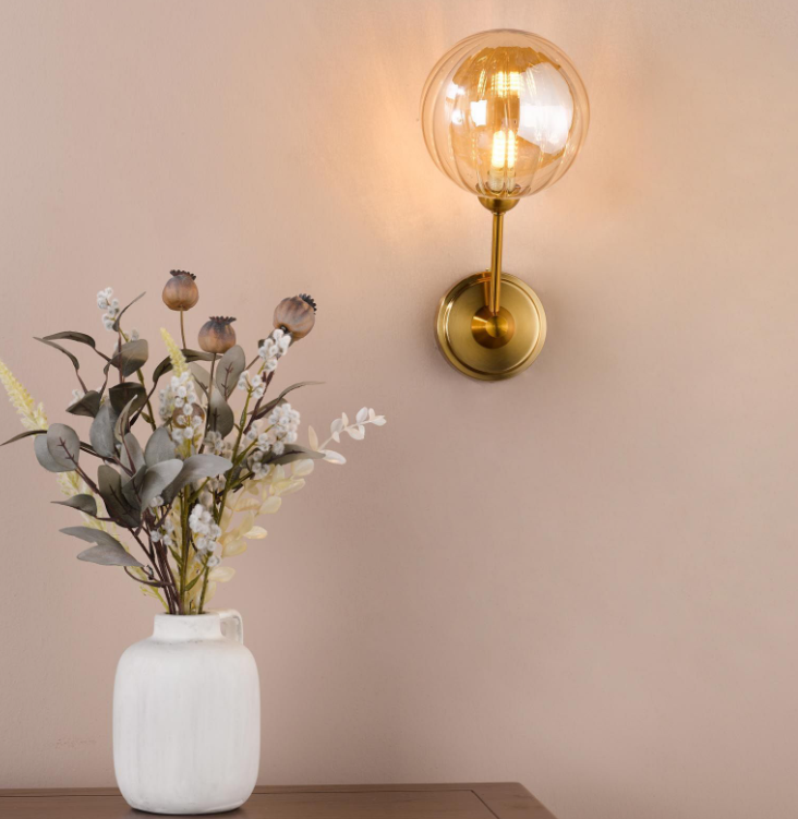 Liora Wall Light-  Antique Gold and Amber Ribbed Glass