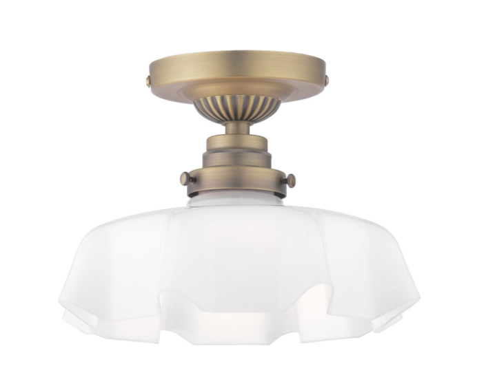 Banham Semi-Flush Light- Matt Antique Brass and White Glass