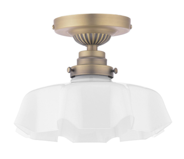 Banham Semi-Flush Light- Matt Antique Brass and White Glass