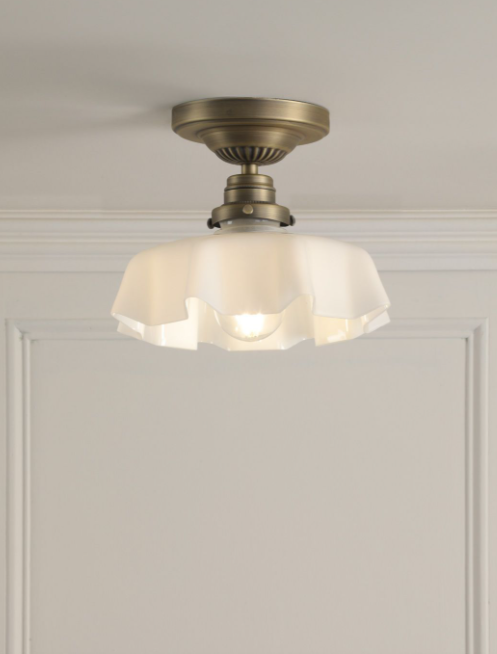Banham Semi-Flush Light- Matt Antique Brass and White Glass