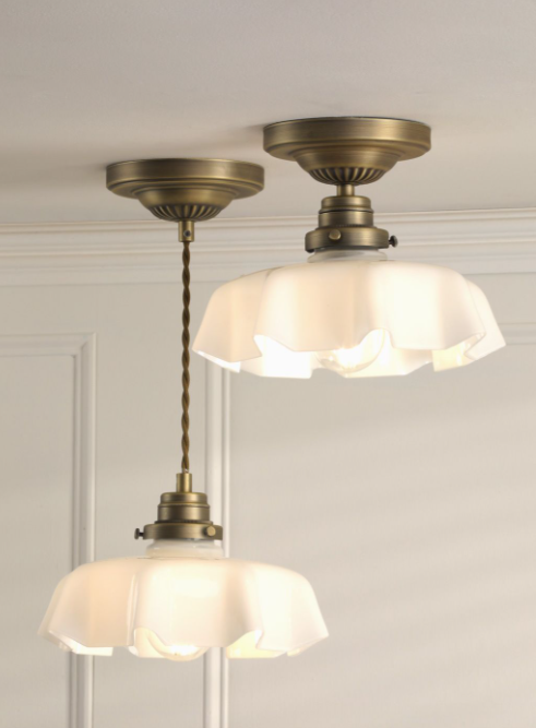 Banham Semi-Flush Light- Matt Antique Brass and White Glass