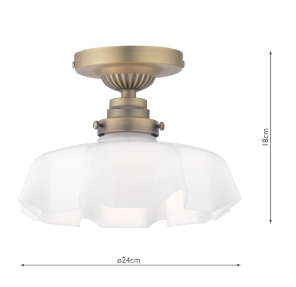 Banham Semi-Flush Light- Matt Antique Brass and White Glass