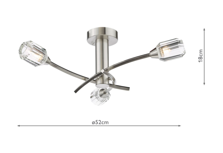 Zonda 3/6Lt Semi-Flush Ceiling Light- Brushed Nickel and Crystal