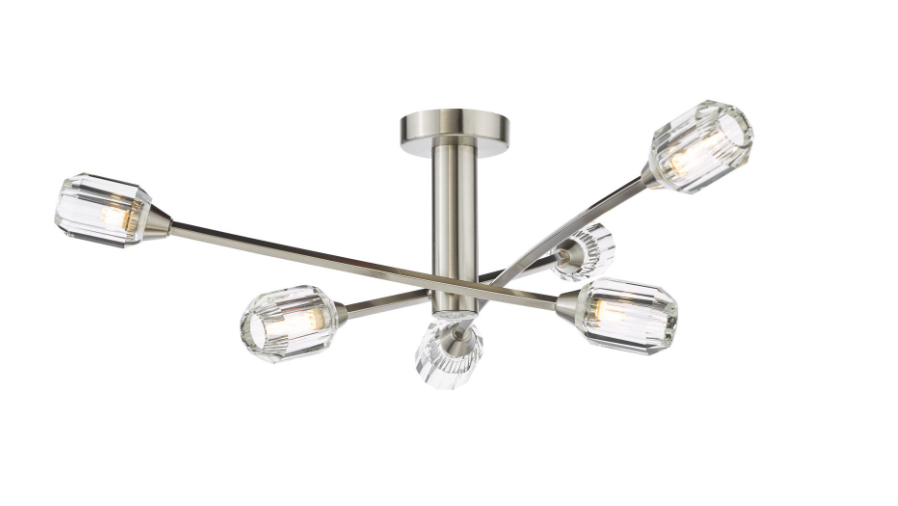Zonda 3/6Lt Semi-Flush Ceiling Light- Brushed Nickel and Crystal