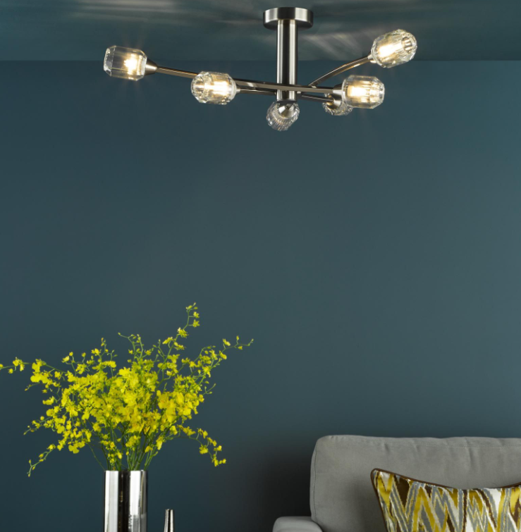 Zonda 3/6Lt Semi-Flush Ceiling Light- Brushed Nickel and Crystal