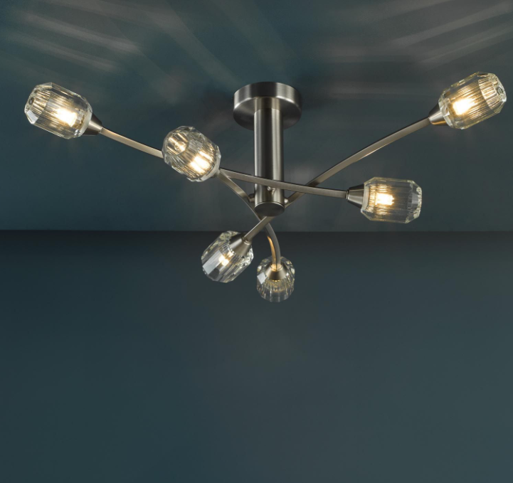 Zonda 3/6Lt Semi-Flush Ceiling Light- Brushed Nickel and Crystal