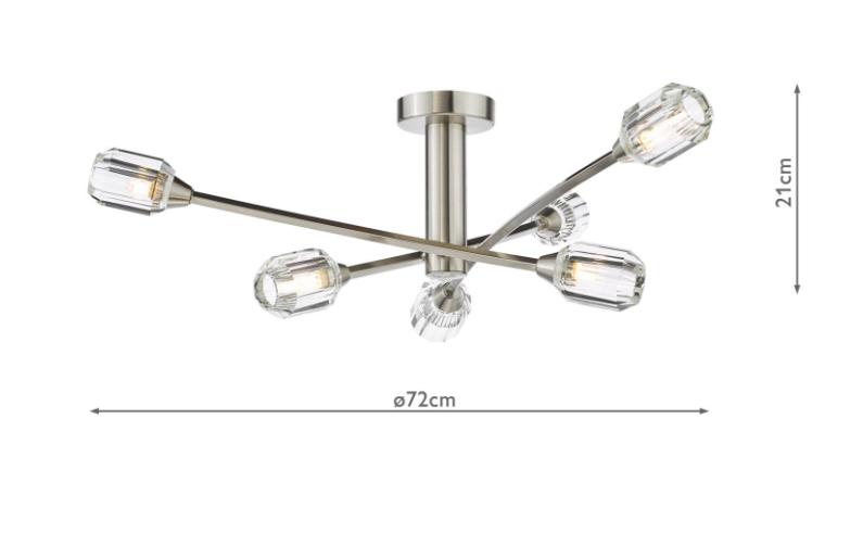 Zonda 3/6Lt Semi-Flush Ceiling Light- Brushed Nickel and Crystal