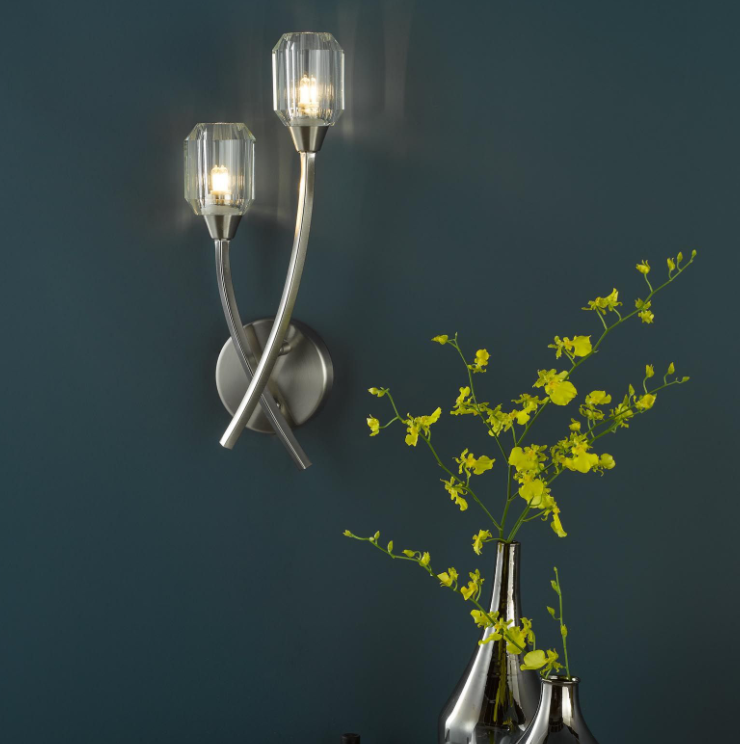 Zonda 2Lt Wall Light- Brushed Nickel and Crystal