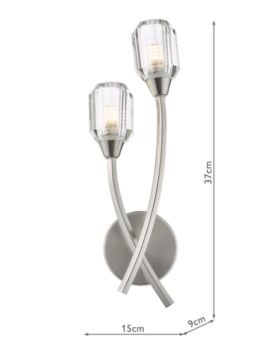 Zonda 2Lt Wall Light- Brushed Nickel and Crystal