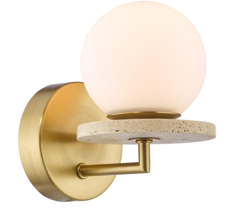 Inaya Wall Light- Natural Brass and Travertine