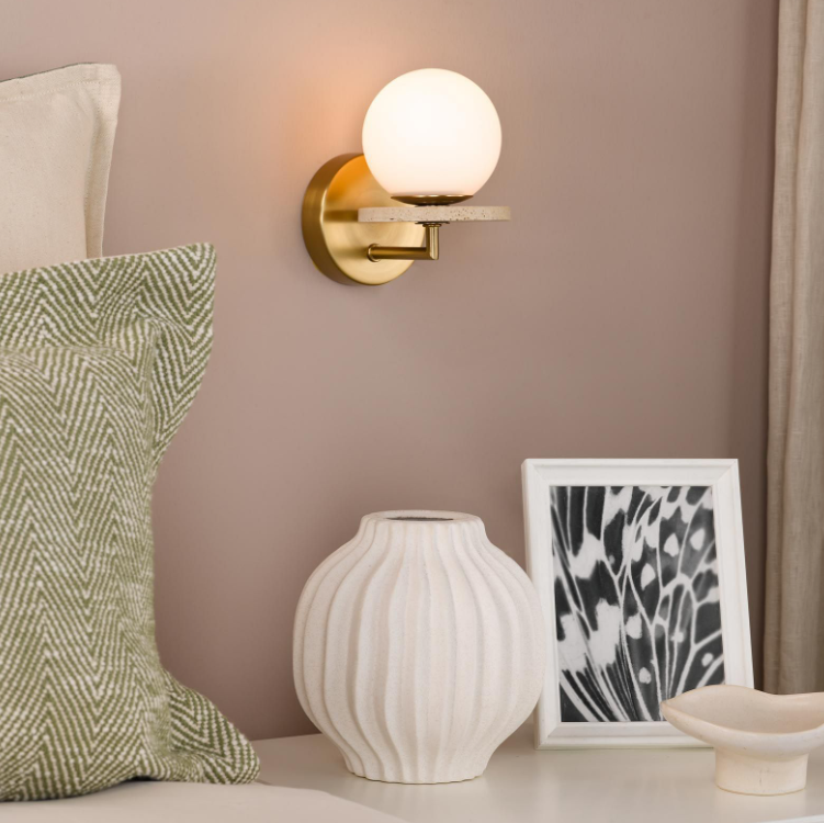 Inaya Wall Light- Natural Brass and Travertine