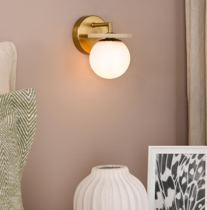 Inaya Wall Light- Natural Brass and Travertine