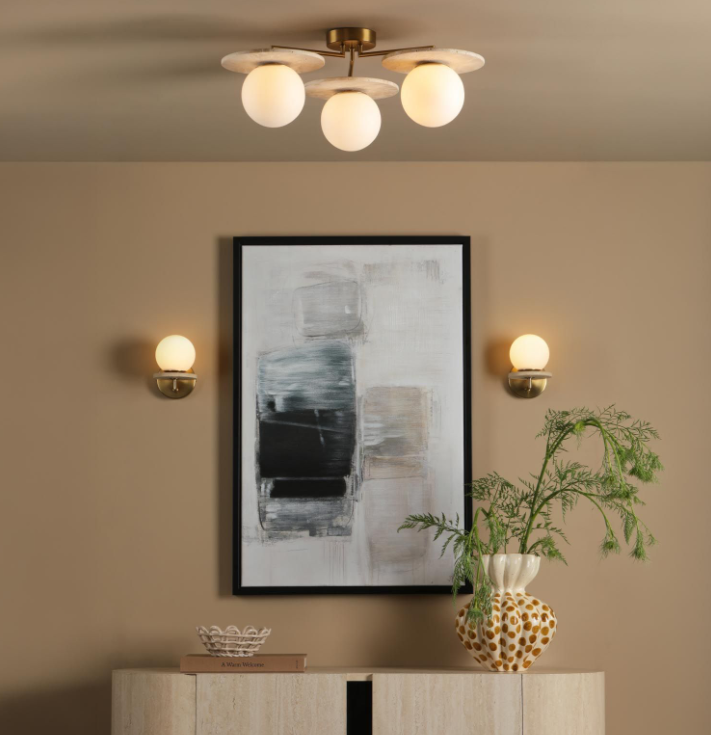 Inaya Wall Light- Natural Brass and Travertine