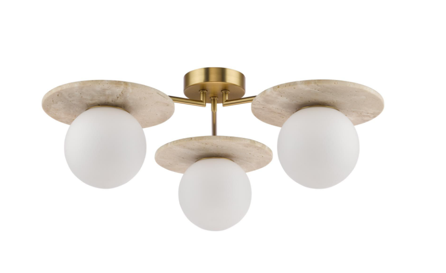 Inaya 3 Light Semi-Flush- Natural Brass and Travertine