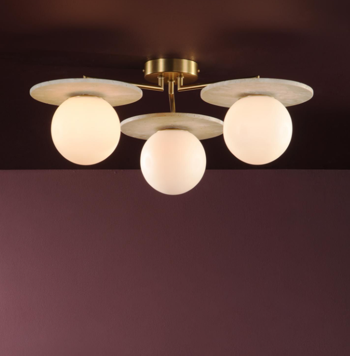 Inaya 3 Light Semi-Flush- Natural Brass and Travertine