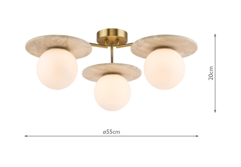 Inaya 3 Light Semi-Flush- Natural Brass and Travertine
