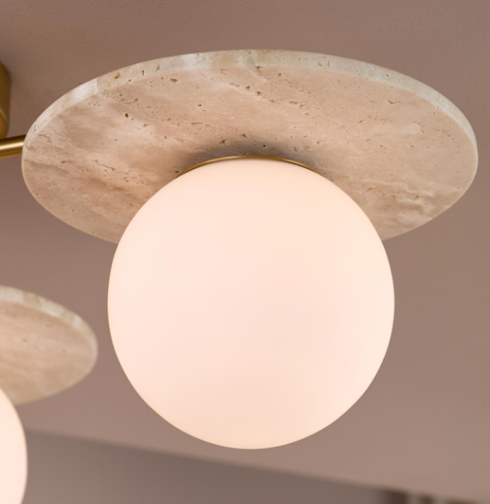 Inaya 3 Light Semi-Flush- Natural Brass and Travertine