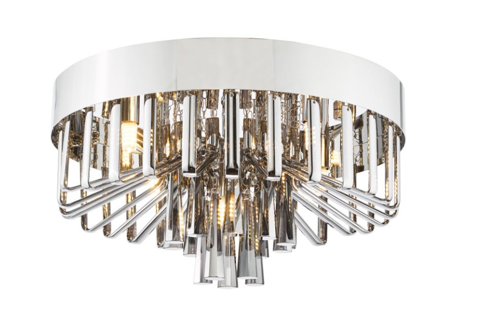 Olin 5 Light Flush Light- Polished Chrome and Smoked Glass