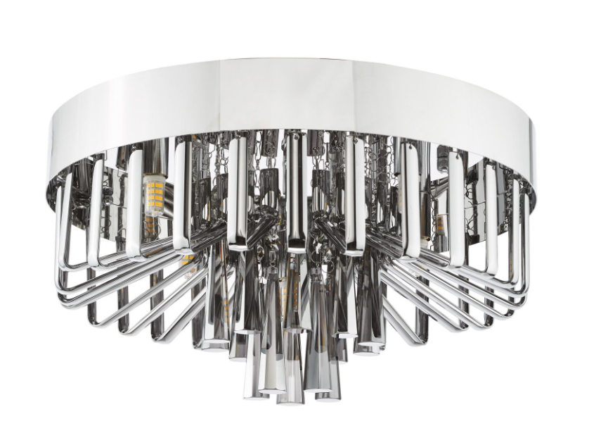Olin 5 Light Flush Light- Polished Chrome and Smoked Glass