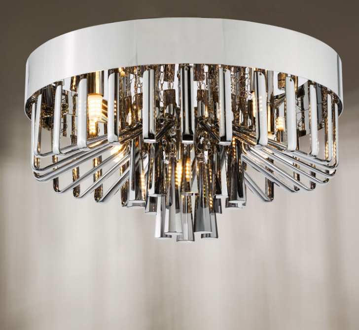 Olin 5 Light Flush Light- Polished Chrome and Smoked Glass