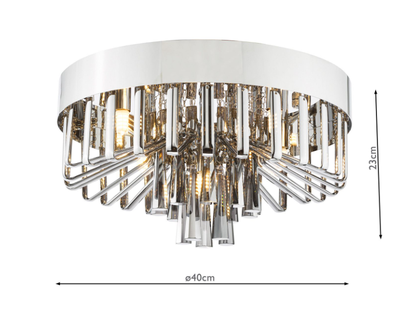 Olin 5 Light Flush Light- Polished Chrome and Smoked Glass