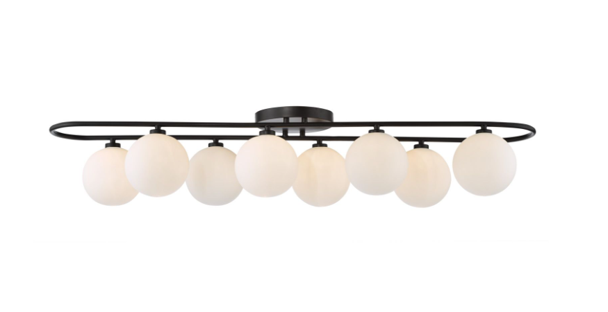 Luana 8Lt Semi-Flush Light-  Matt Black and Opal Glass