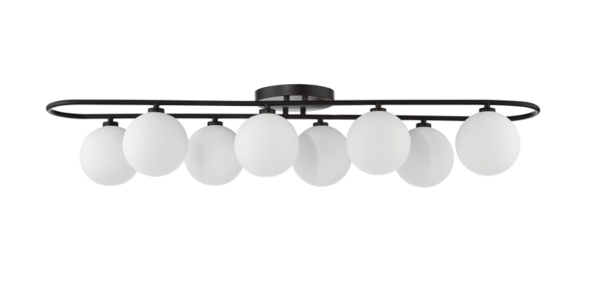 Luana 8Lt Semi-Flush Light-  Matt Black and Opal Glass
