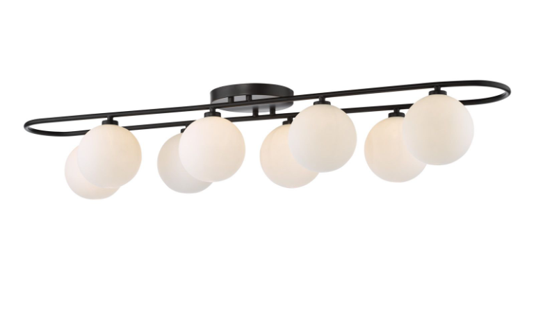 Luana 8Lt Semi-Flush Light-  Matt Black and Opal Glass