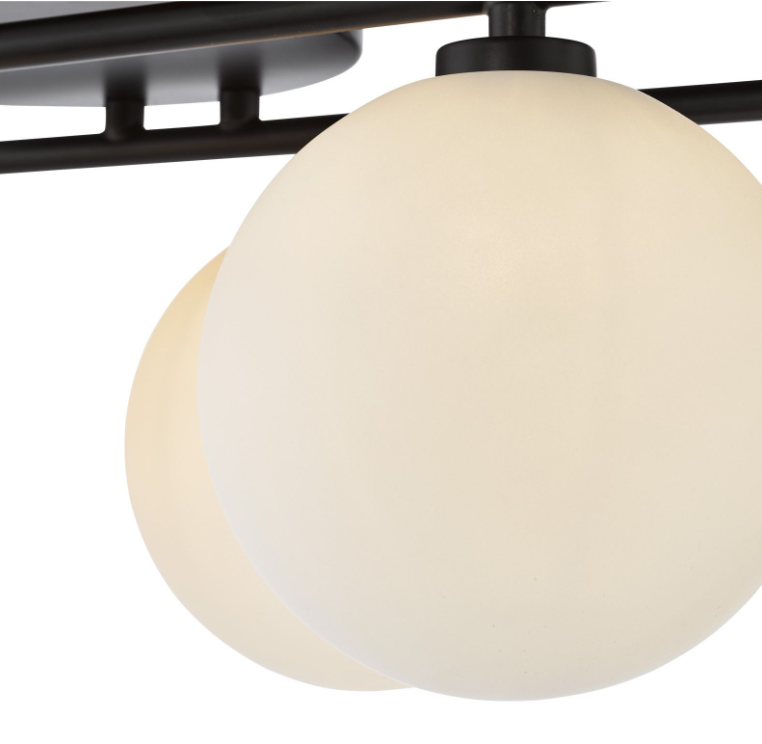 Luana 8Lt Semi-Flush Light-  Matt Black and Opal Glass