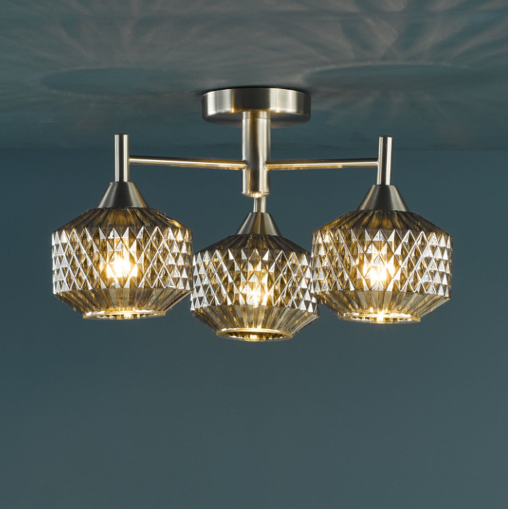 Fabrienne 3/5Lt Semi-Flush Light- Satin Nickel and Smoked Glass