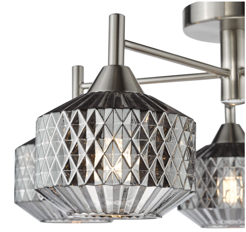 Fabrienne 3/5Lt Semi-Flush Light- Satin Nickel and Smoked Glass