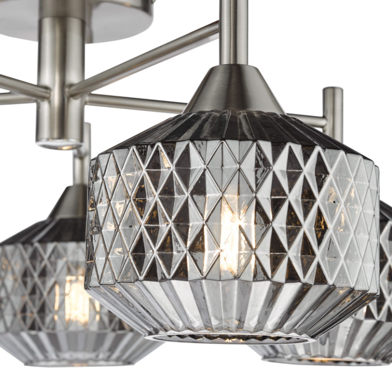 Fabrienne 3/5Lt Semi-Flush Light- Satin Nickel and Smoked Glass