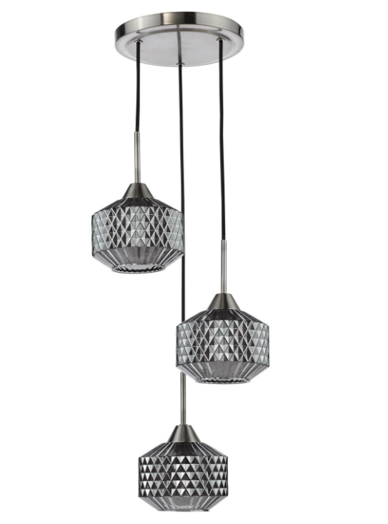 Fabrienne 3 Light Cluster Pendant- Satin Nickel and Smoked Glass