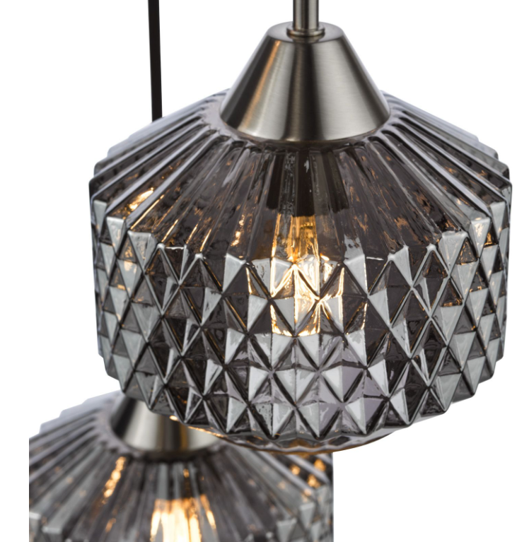 Fabrienne 3 Light Cluster Pendant- Satin Nickel and Smoked Glass