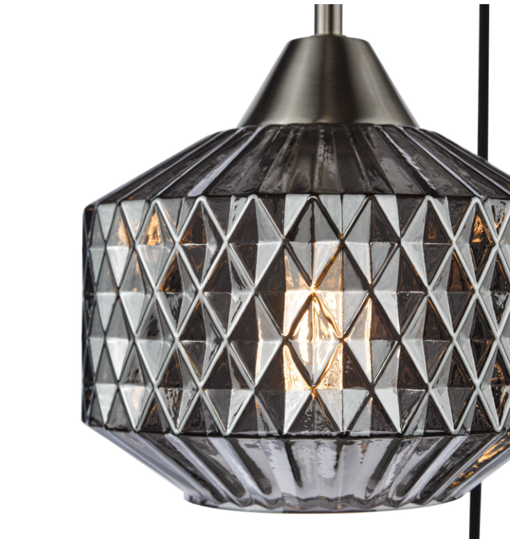 Fabrienne 3 Light Cluster Pendant- Satin Nickel and Smoked Glass
