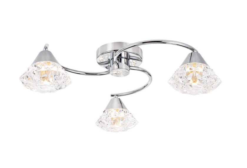 Dilys 3/5 Lt Semi-Flush Light- Polished Chrome and Clear Faceted Plastic