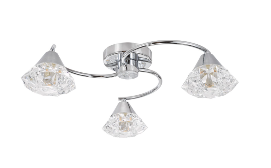 Dilys 3/5 Lt Semi-Flush Light- Polished Chrome and Clear Faceted Plastic