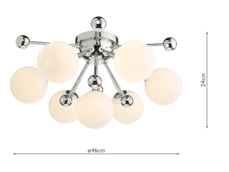 Ursa 7Lt Flush Light- Polished Chrome and Opal Glass