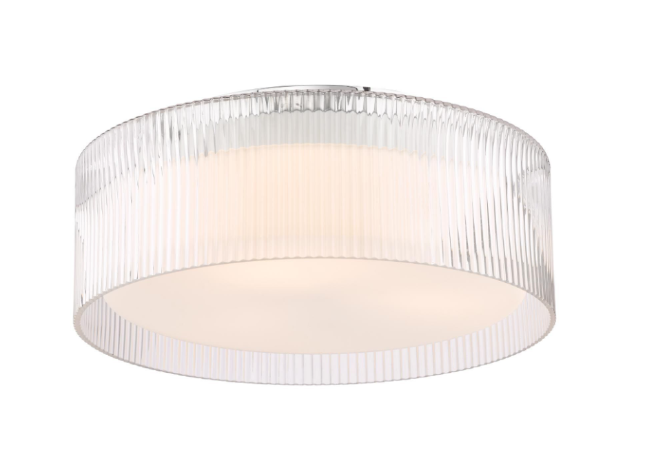 Geryon 3Lt Bathroom Ceiling Light-  Polished Chrome and Ribbed Glass IP44