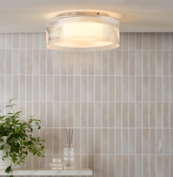 Geryon 3Lt Bathroom Ceiling Light-  Polished Chrome and Ribbed Glass IP44