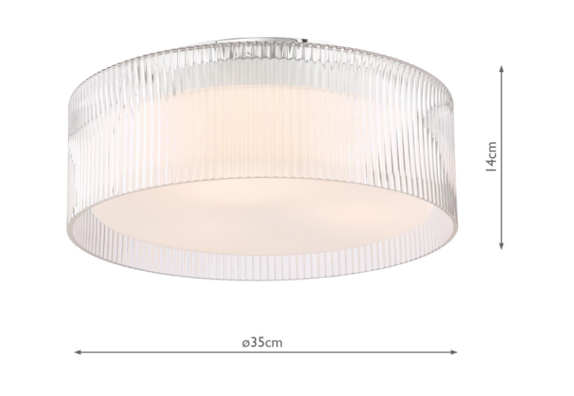 Geryon 3Lt Bathroom Ceiling Light-  Polished Chrome and Ribbed Glass IP44
