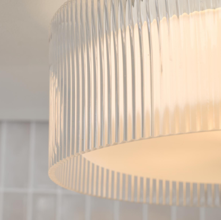 Geryon 3Lt Bathroom Ceiling Light-  Polished Chrome and Ribbed Glass IP44