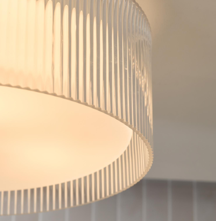 Geryon 3Lt Bathroom Ceiling Light-  Polished Chrome and Ribbed Glass IP44