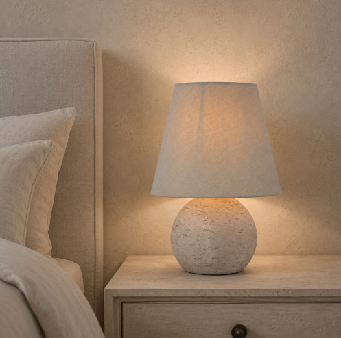 Betty WHITE WASH TABLE LAMP WITH OATMEAL SHADE